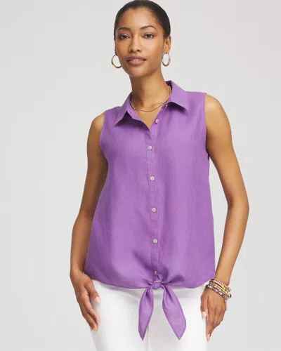 Chico's No Iron Linen Tie-front Sleeveless Shirt In Purple
