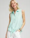 Chico's No Iron™ Linen Tie-front Sleeveless Shirt In Teal Waters Size Xxl |  In Teal Waters