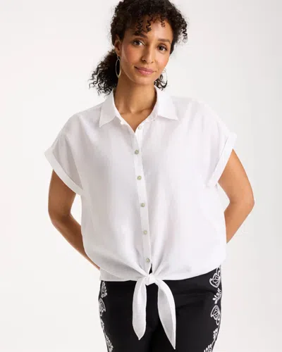Chico's No Iron Linen Tie-front Cap Sleeve Shirt In White