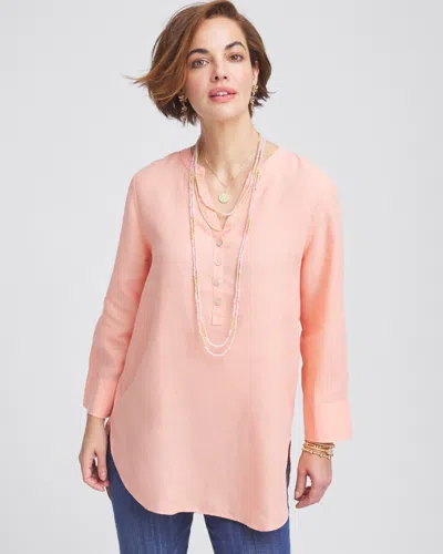 Chico's No Iron™ Linen Tunic Top In Coral Blossom Size Xxl |