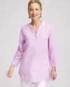 Chico's No Iron™ Linen Tunic Top In Lavender Skies Size Xl |  In Lavender Skies