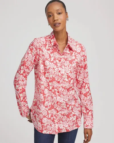 Chico's No Iron Long-sleeved Folklore-floral Shirt In Folkloric Red