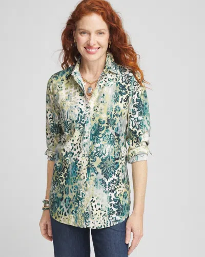 Chico's No Iron™ Mixed Animal Print Shirt In Enchanted Forest Size Small |