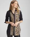 CHICO'S NO IRON™ MIXED ANIMAL PRINT TUNIC TOP IN BLACK SIZE LARGE | CHICO'S