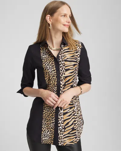 Chico's No Iron™ Mixed Animal Print Tunic Top In Black Size Large |