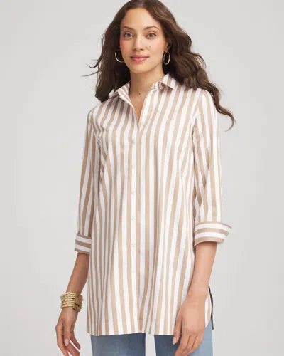 Chico's No Iron Neutral Striped Tunic In Brown