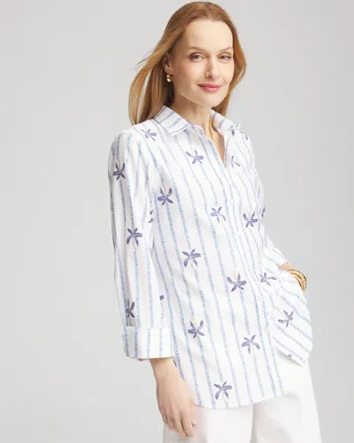 Chico's No Iron Palm Striped Sateen Shirt In Blue