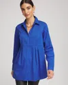Chico's No Iron Peplum Pleated Shirt In Cobalt Stone In Blue