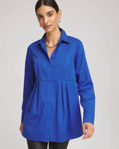 Chico's No Iron Peplum Pleated Shirt In Cobalt Stone In Blue