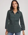 Chico's No Iron Peplum Stretch-sateen Shirt In Darkest Spruce In Green