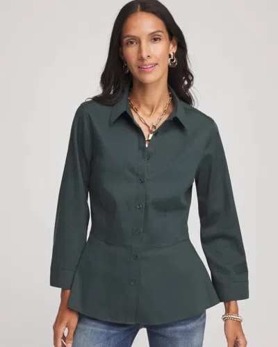 Chico's No Iron Peplum Stretch-sateen Shirt In Darkest Spruce In Green