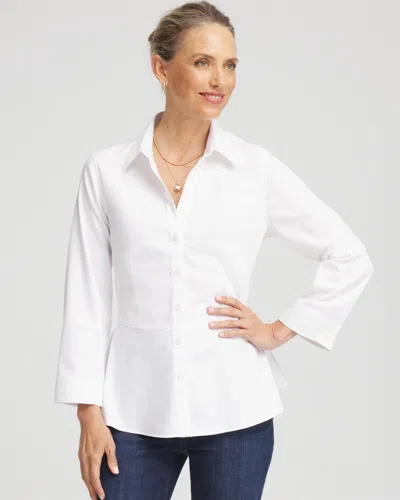 Chico's No Iron Peplum Stretch-sateen Shirt In White