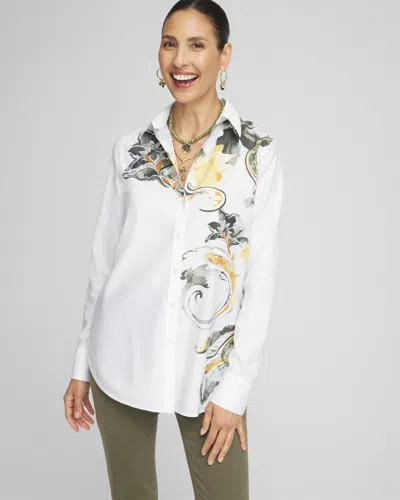 Chico's No Iron Placed Floral Shirt In Semolina Size Medium |