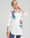 Chico's No Iron™ Placed Floral Tunic Top In Coral Zinnia Size Small |  In Coral Zinnia