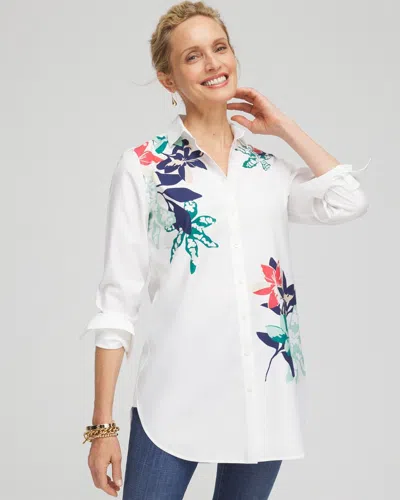Chico's No Iron™ Placed Floral Tunic Top In Coral Zinnia Size Small |