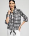 Chico's No Iron™ Plaid Tie-front Top In Black Size Large |  In Black