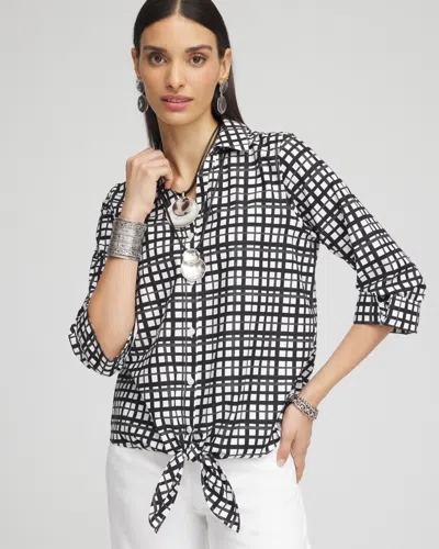 Chico's No Iron™ Plaid Tie-front Top In Black Size Large |
