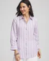 Chico's No Iron Plum Striped Linen Shirt In Purple