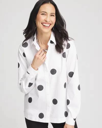 Chico's No Iron™ Polka-dot Jacquard Shirt In White Size Xxl |  In Optic White