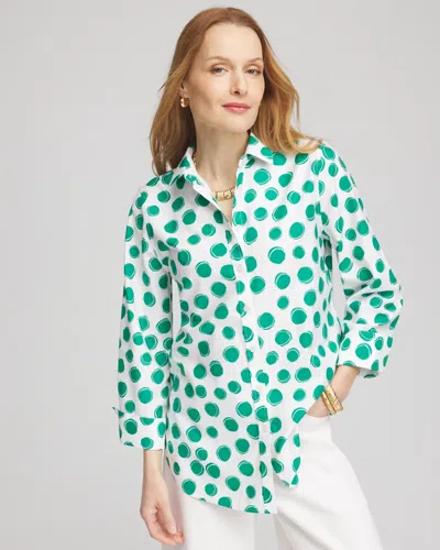 Chico's No Iron Polka-dot Sateen Shirt In Green