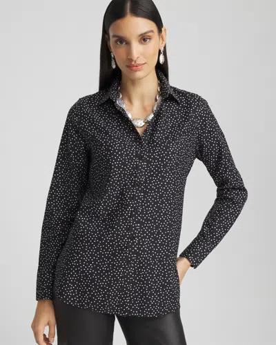 Chico's No Iron™ Polka Dot Shirt In Black Size Xl |