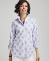 Chico's No Iron™ Polka-dot Stretch Sateen Shirt In Blue Size Xl |  In Blue Pearl