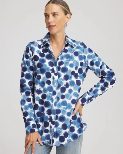 Chico's No Iron Printed Sateen Shirt In Blue