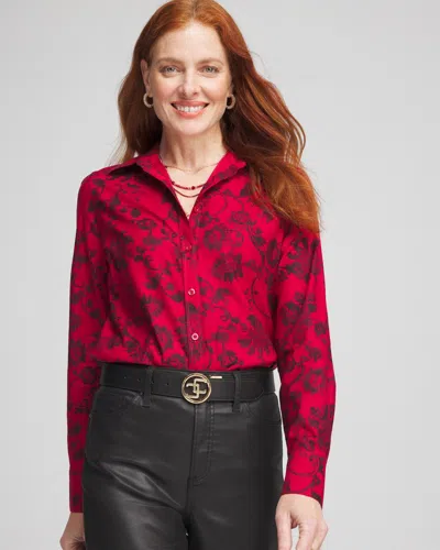 Chico's No Iron™ & Black Floral Shirt Size Xl |  In Red Allure