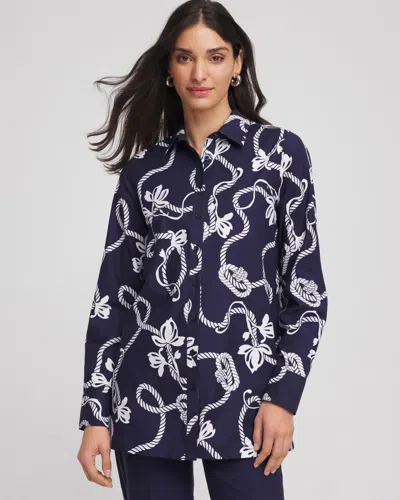 Chico's No Iron Rope Print Tunic In Blue