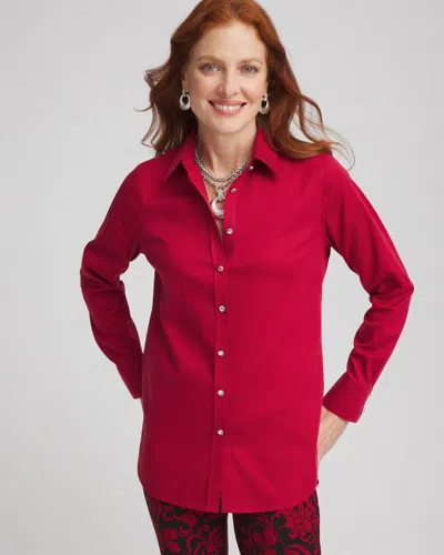 Chico's No Iron™ Sateen Rhinestone Shirt In Size Xl |  In Red Allure