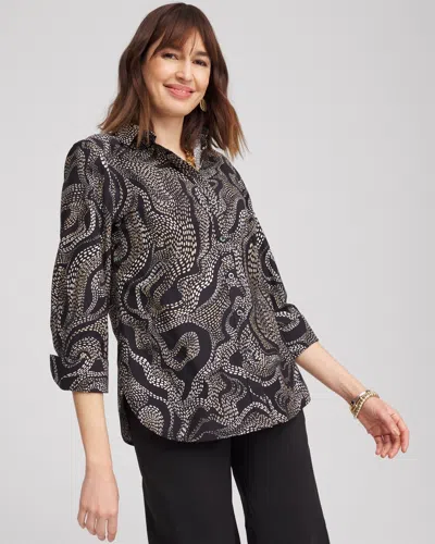 Chico's No Iron™ Sateen Swirls Print Shirt In Black Size Xl |