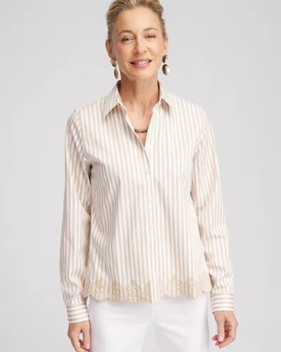 Chico's No Iron™ Scalloped-hem Shirt In Wild Truffle Size Xl |