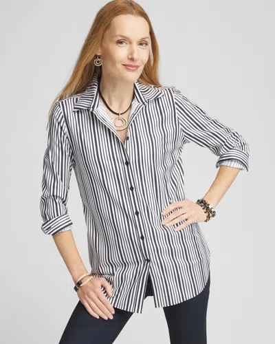 Chico's No Iron™ Shimmer Stripes Shirt In Black/white Size Medium |  In Optic White/black