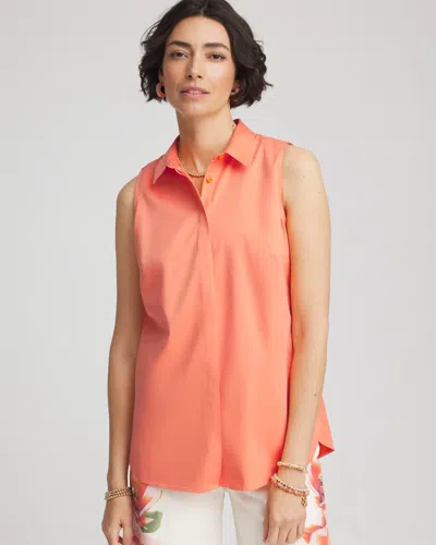 Chico's No Iron Sleeveless Sateen-stretch Shirt In Orange
