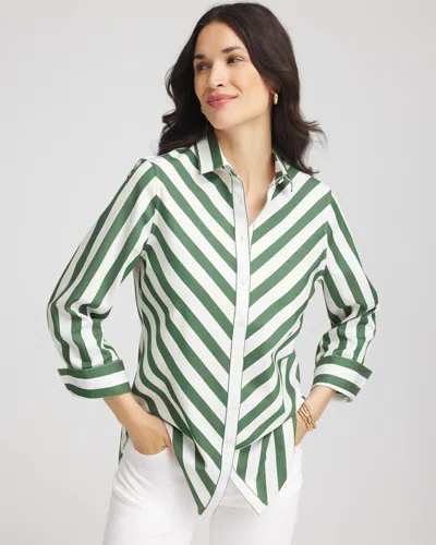 Chico's No Iron Slimming Striped Shirt In Palm Leaf In Green