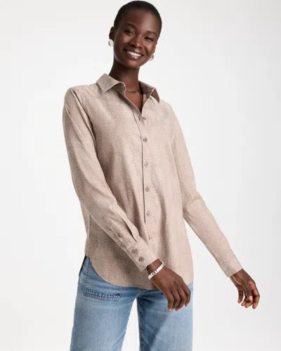 Chico's No Iron Stretch Animal Jacquard Shirt In Taupe In Urban Taupe