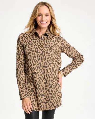 Chico's No Iron Stretch Animal Jacquard Tunic In Black In Animal Print