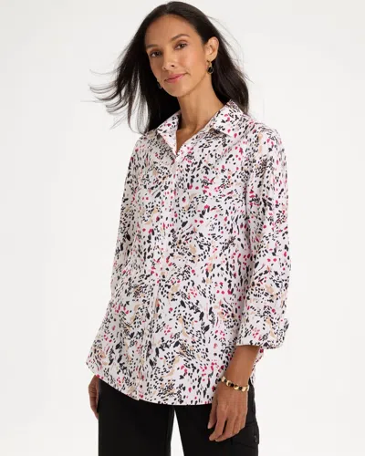 Chico's No Iron Stretch Artisinal Print Shirt In Raspberry In Pink