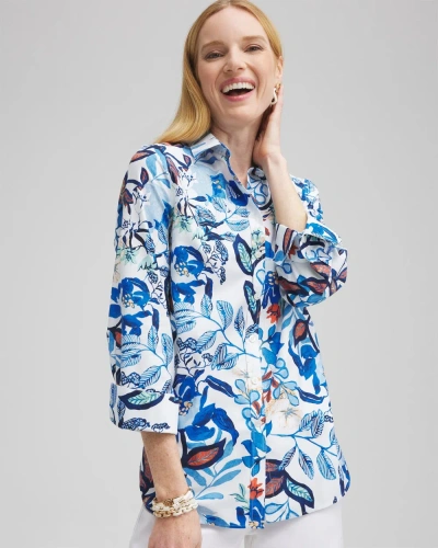 Chico's No Iron Stretch Cool Floral Shirt In Intense Azure Size Medium |