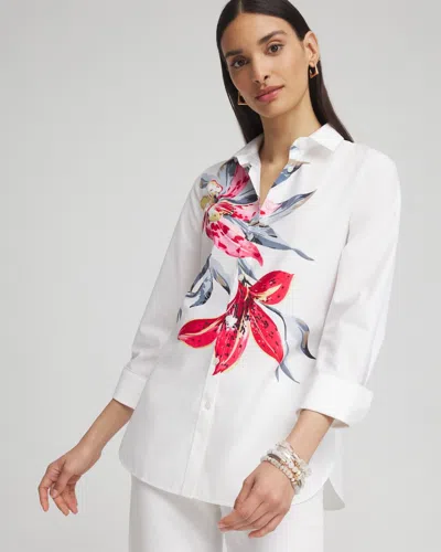 Chico's No Iron Stretch Floral Shirt In White Size Xxl |