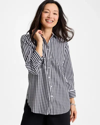 Chico's No Iron Stretch Gingham Shirt In Black