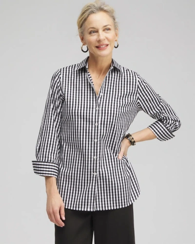 Chico's No Iron Stretch Gingham Shirt In Black Size Small |