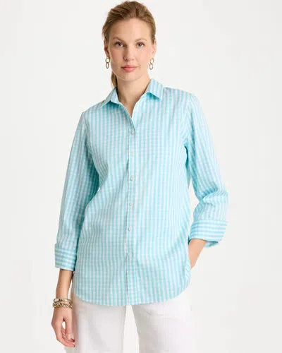 Chico's No Iron Stretch Gingham Shirt In Bondi Blue