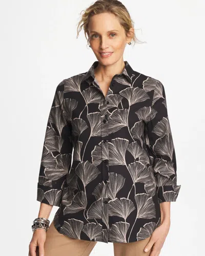 Chico's No Iron Stretch Ginkgo Glory Shirt In Black
