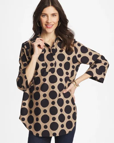 Chico's No Iron Stretch Global Dots Popover Tunic In Cattail Brown