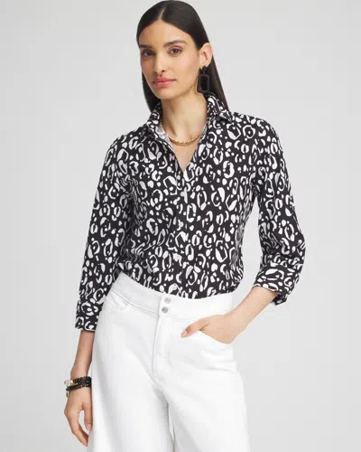 Chico's No Iron Stretch Leopard Shirt In Black Size Xs |
