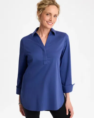 Chico's No Iron Stretch Long-sleeve Tunic In Storm Blue