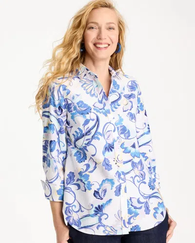 Chico's No Iron Stretch Paisley Shirt In Amparo Blue