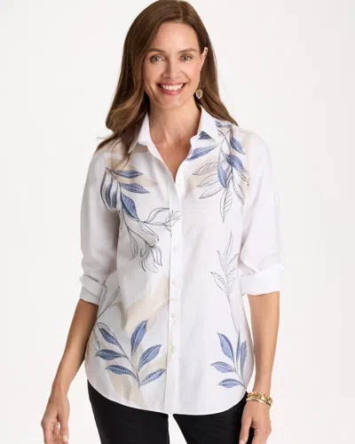 Chico's No Iron Stretch Placed Print Shirt In White