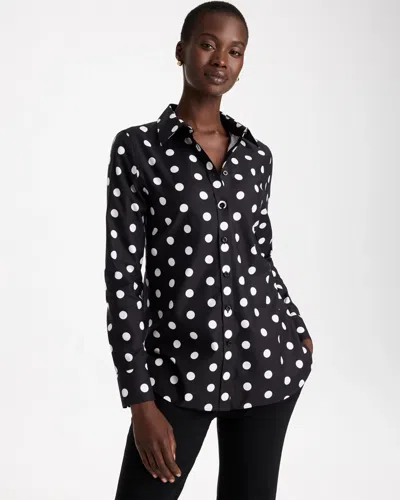 Chico's No Iron Stretch Polka Dot Shirt In Black